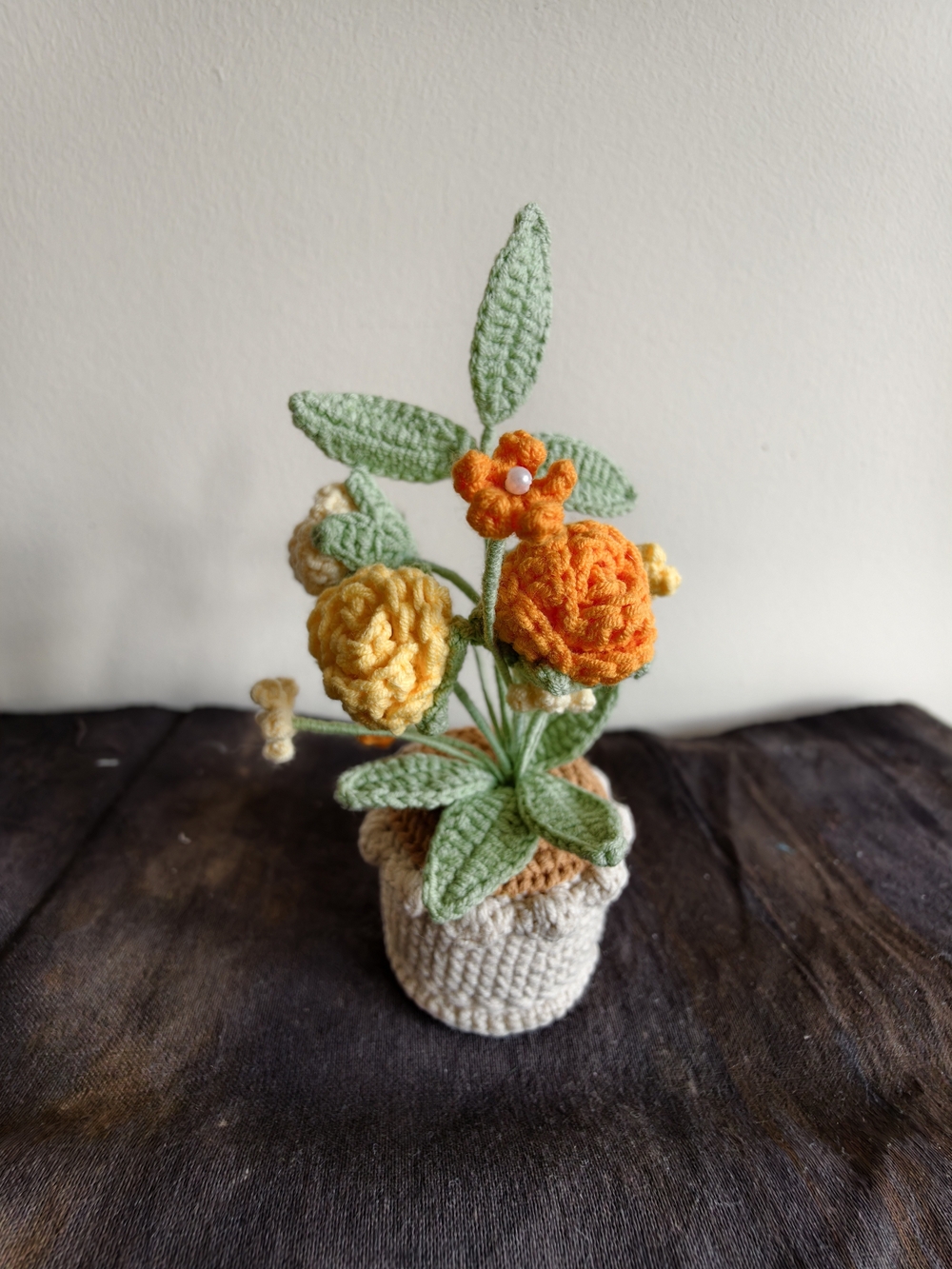 Handmade Crocheted Orange & Yellow Flower Pot - Home Accents